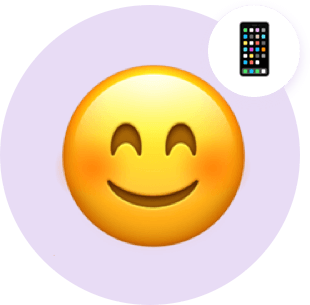 Smiley face thinking about mobile device.